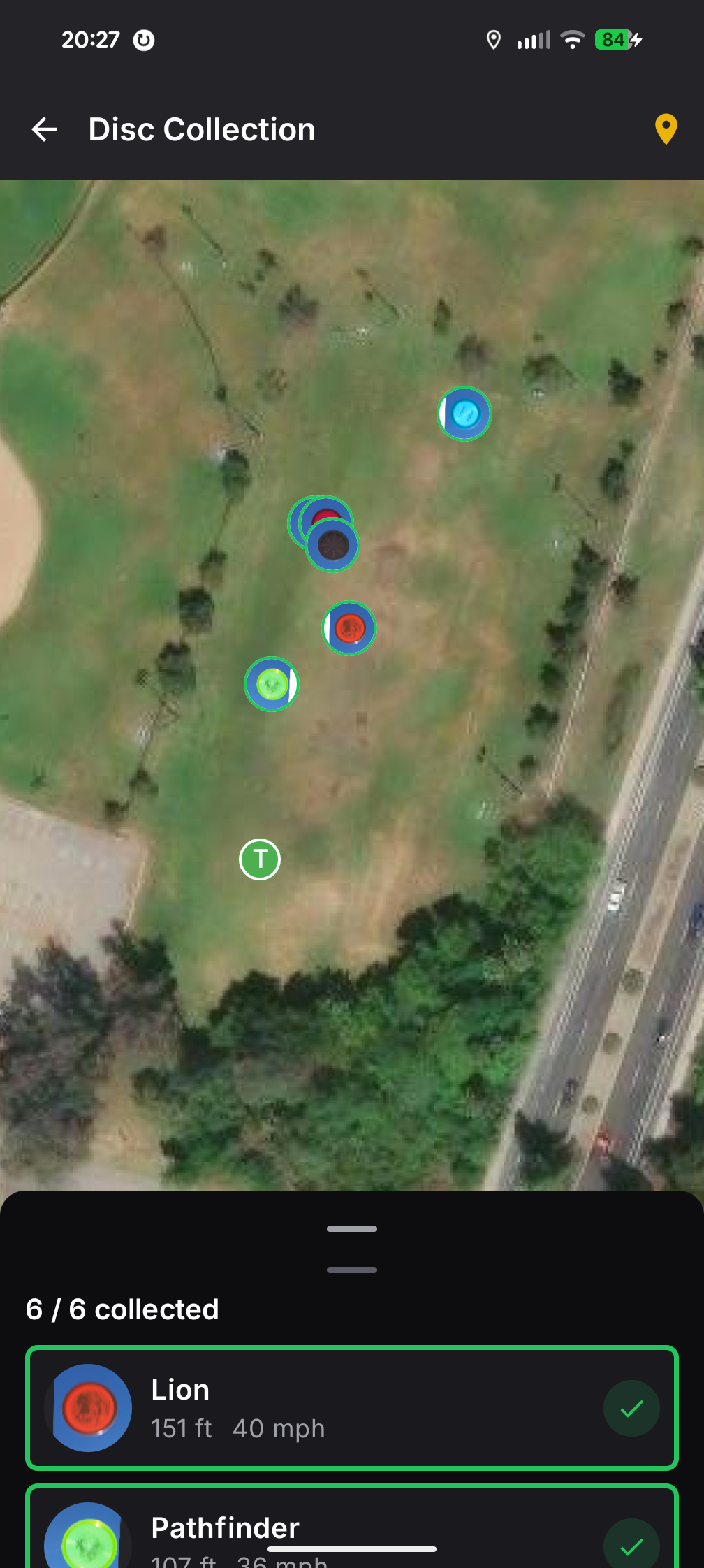 GPS Distance Map screen showing throw distance on a map